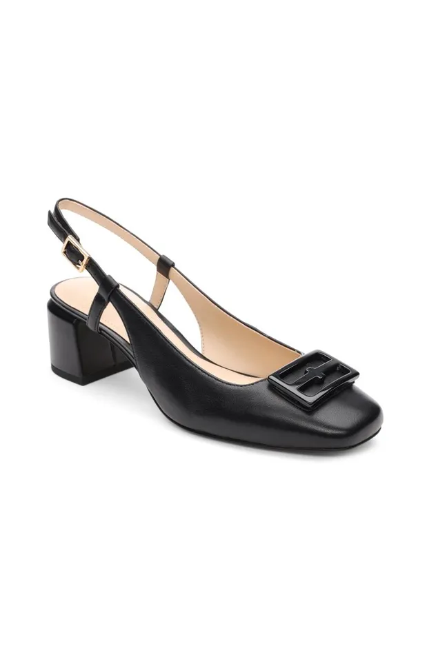 Liverpool Los Angeles Flats GETTY SLINGBACK WITH LOGO MEDALLION Black 8211 Womens