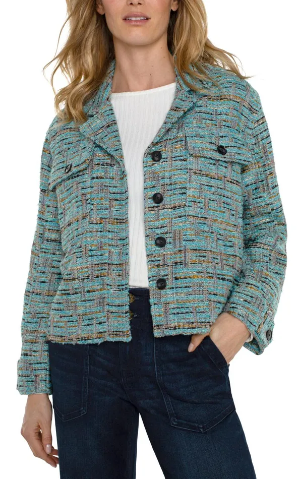 Liverpool Los Angeles Jackets BUTTON FRONT BOXY SHACKET Ocean Boucle 8211 Womens