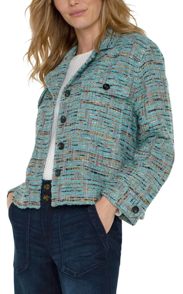 Liverpool Los Angeles Jackets BUTTON FRONT BOXY SHACKET Ocean Boucle 8211 Womens