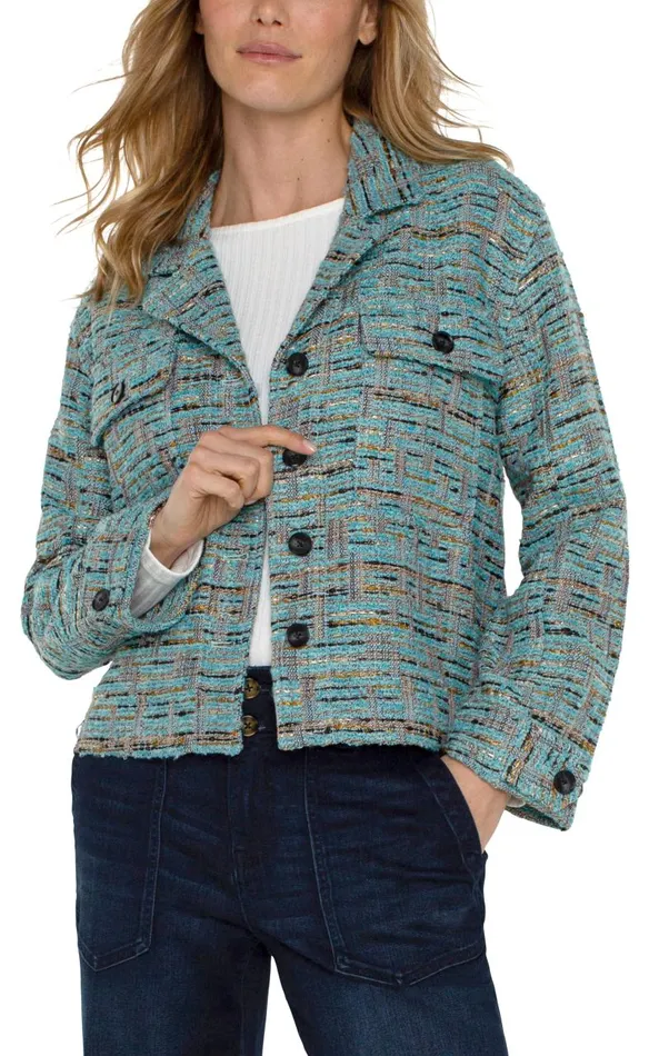 Liverpool Los Angeles Jackets BUTTON FRONT BOXY SHACKET Ocean Boucle 8211 Womens
