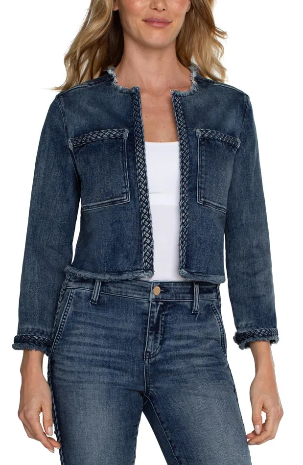 Liverpool Los Angeles Jackets ECO CROPPED BRAIDED DENIM JACKET Ponderay 8211 Womens