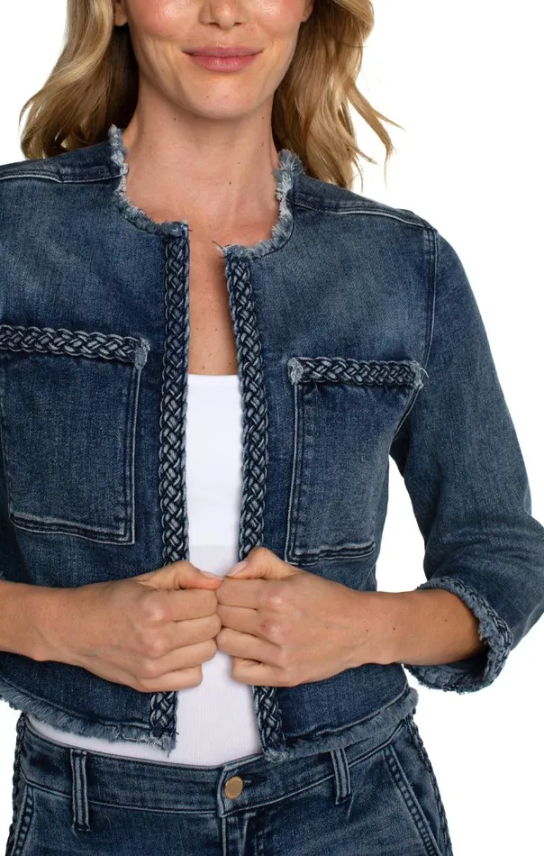 Liverpool Los Angeles Jackets ECO CROPPED BRAIDED DENIM JACKET Ponderay 8211 Womens