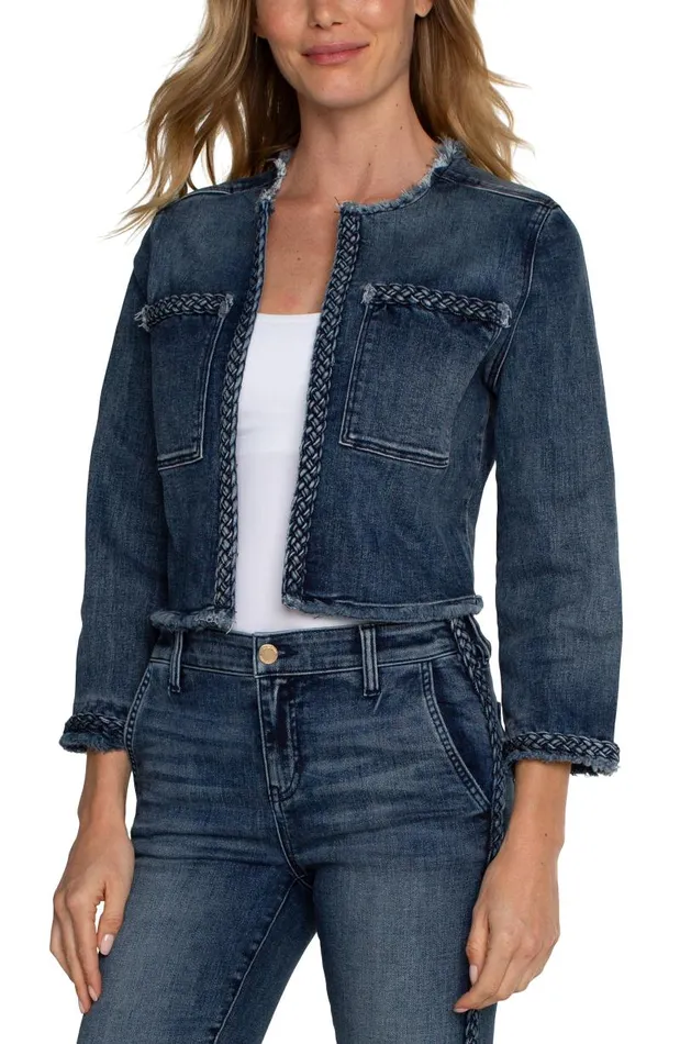 Liverpool Los Angeles Jackets ECO CROPPED BRAIDED DENIM JACKET Ponderay 8211 Womens