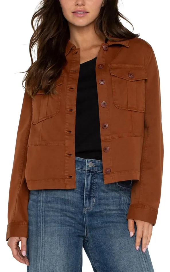 Liverpool Los Angeles Jackets TRUCKER JACKET WITH PEPLUM HEM Burlywood 8211 Womens
