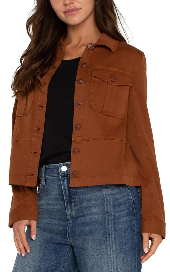 Liverpool Los Angeles Jackets TRUCKER JACKET WITH PEPLUM HEM Burlywood 8211 Womens