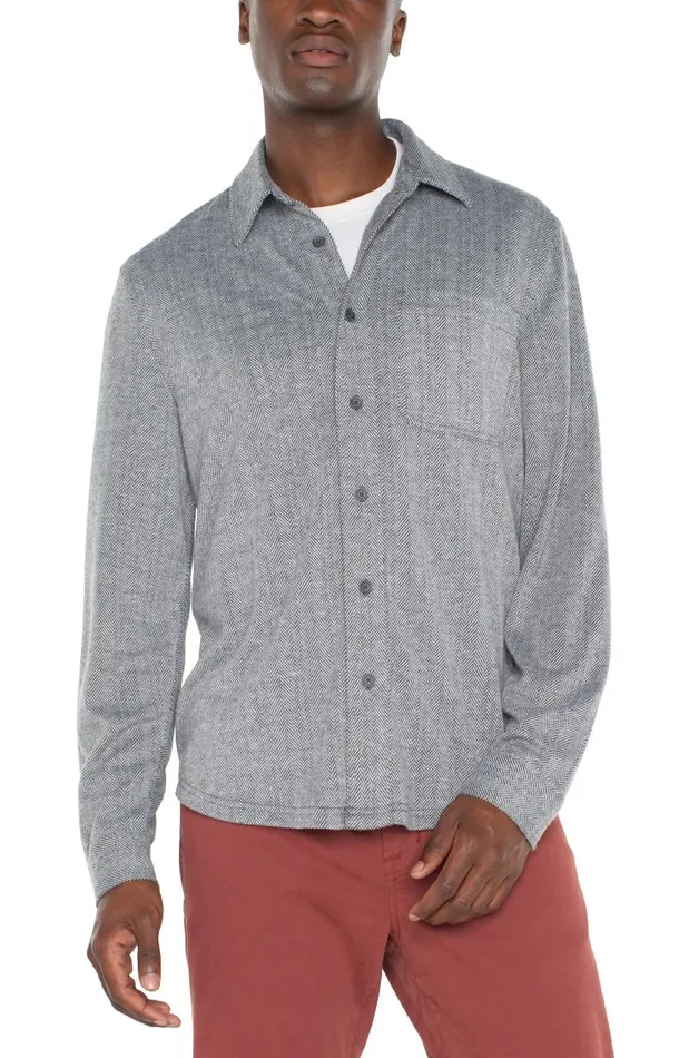 Liverpool Los Angeles Shirts BUTTON UP LONG SLEEVE SHIRT Grey Herringbone 8211 Mens