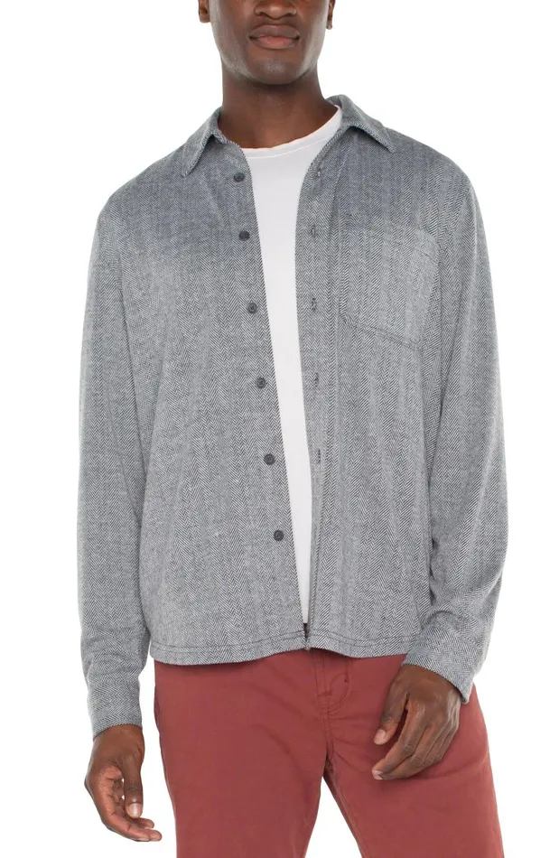 Liverpool Los Angeles Shirts BUTTON UP LONG SLEEVE SHIRT Grey Herringbone 8211 Mens