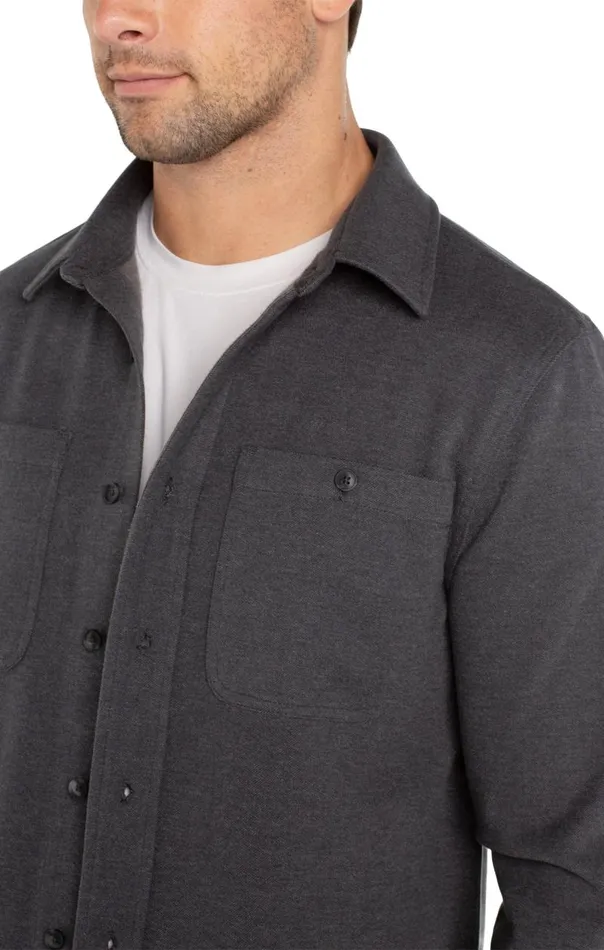 Liverpool Los Angeles Shirts KNIT BUTTON UP LONG SLEEVE SHIRT Black Grey Multi 8211 Mens