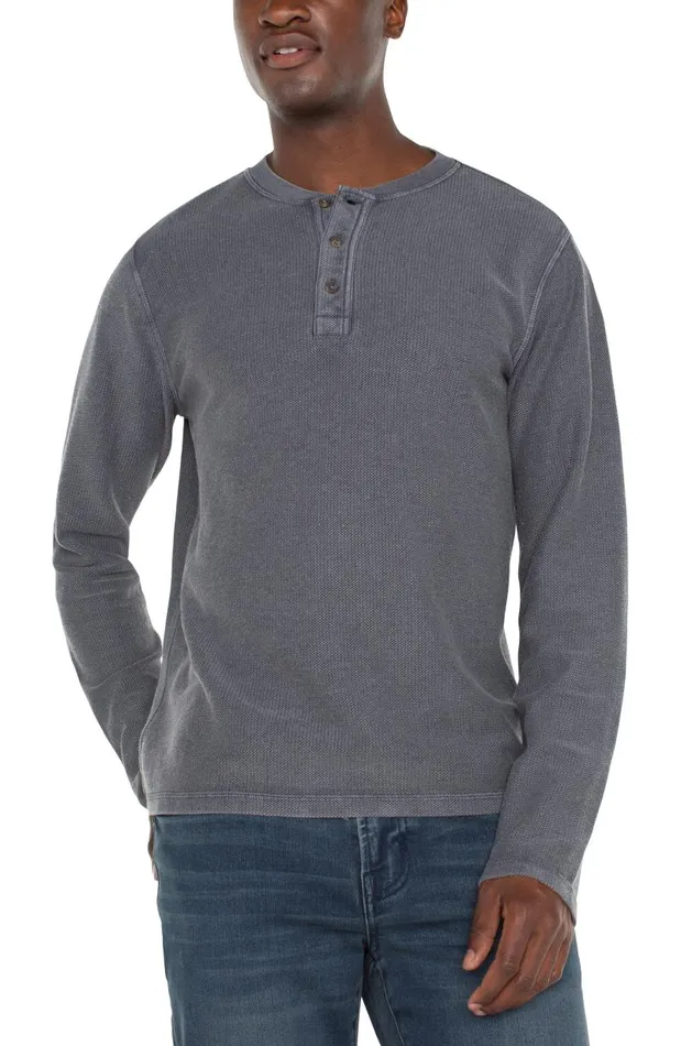 Liverpool Los Angeles Shirts LONG SLEEVE HENLEY Gray Pinstripe 8211 Mens