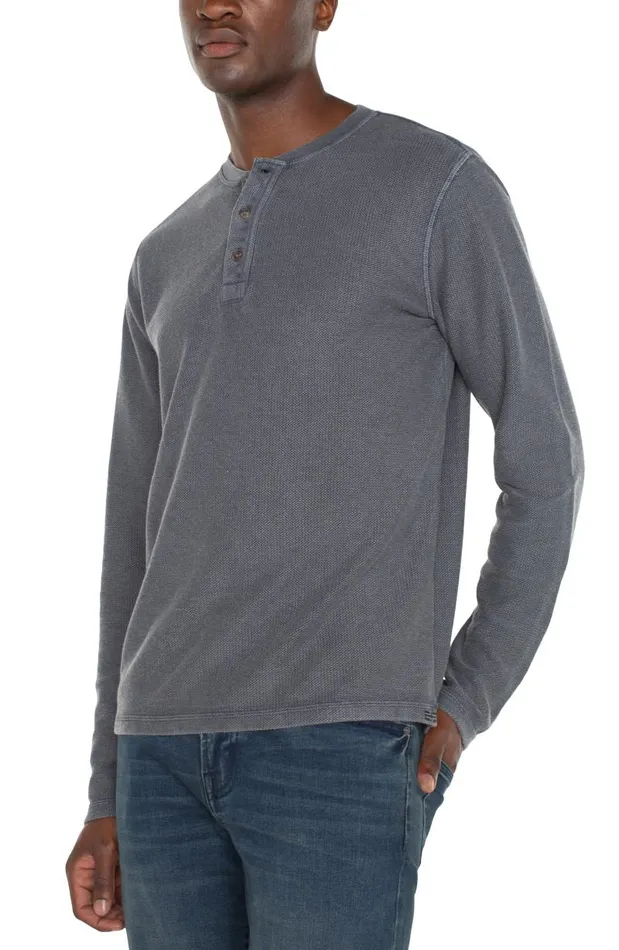 Liverpool Los Angeles Shirts LONG SLEEVE HENLEY Gray Pinstripe 8211 Mens
