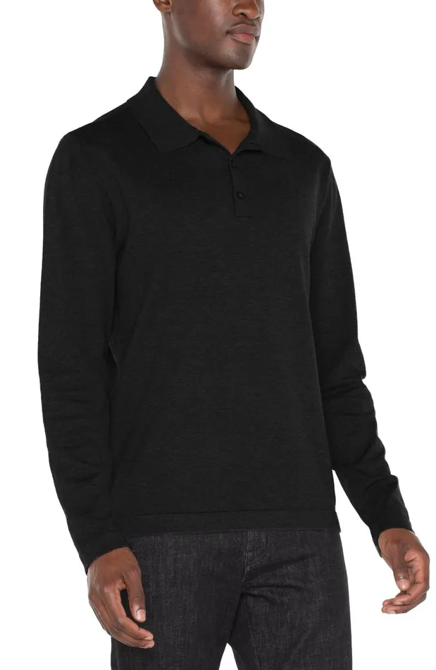 Liverpool Los Angeles Shirts LONG SLEEVE KNIT POLO Black 8211 Mens