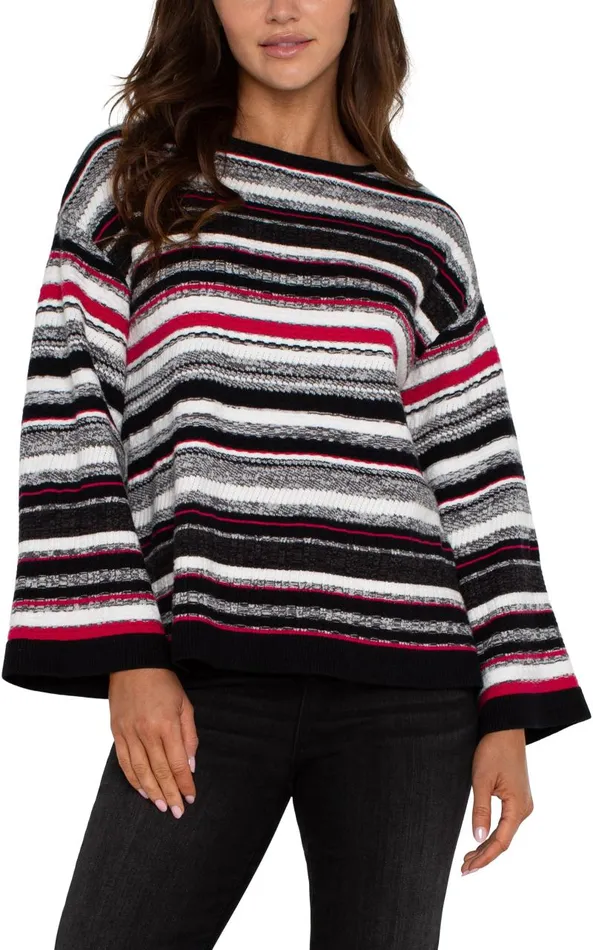Liverpool Los Angeles Sweaters BOAT NECK STRIPED SWEATER Black Stripe Ruby Multi 8211 Womens Liverpool Los Angeles Sweaters BOAT NECK STRIPED SWEATER Black Stripe Ruby Multi 8211 Womens