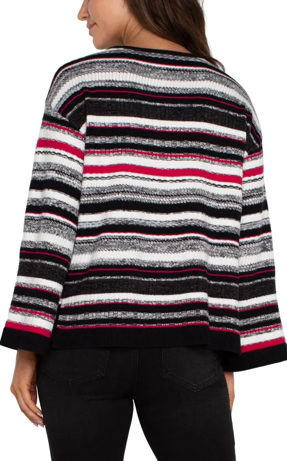 Liverpool Los Angeles Sweaters BOAT NECK STRIPED SWEATER Black Stripe Ruby Multi 8211 Womens