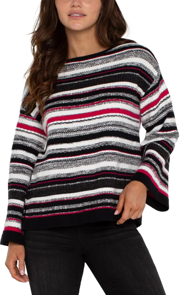 Liverpool Los Angeles Sweaters BOAT NECK STRIPED SWEATER Black Stripe Ruby Multi 8211 Womens