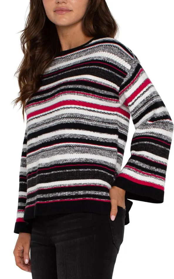 Liverpool Los Angeles Sweaters BOAT NECK STRIPED SWEATER Black Stripe Ruby Multi 8211 Womens
