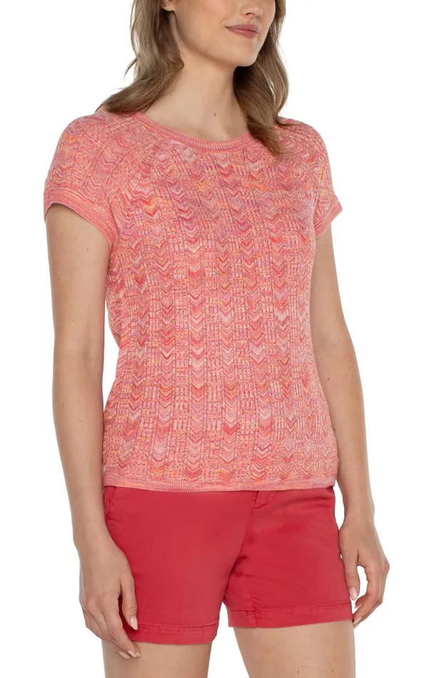 Liverpool Los Angeles Sweaters SCOOP NECK SHORT SLEEVE RAGLAN Sugar Coral Spacedye 8211 Womens