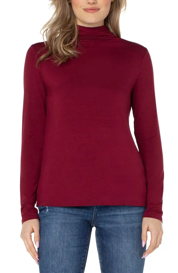 Liverpool Los Angeles Tees MOCK NECK LONG SLEEVE KNIT TOP Red Velvet 8211 Womens