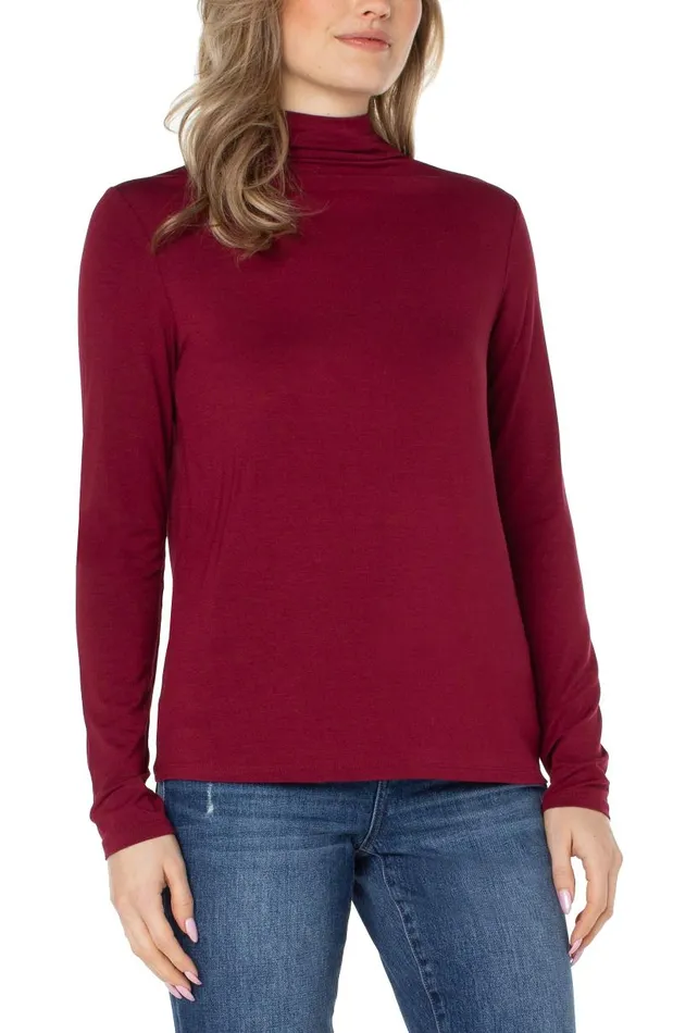 Liverpool Los Angeles Tees MOCK NECK LONG SLEEVE KNIT TOP Red Velvet 8211 Womens