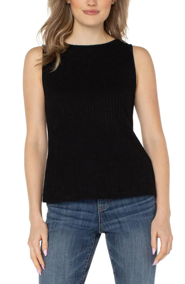 Liverpool Los Angeles Tees SLEEVELESS BOAT NECK RIB KNIT TOP Black 8211 Womens