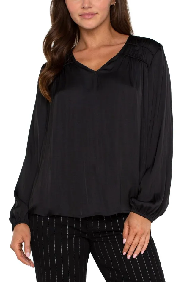 Liverpool Los Angeles Tops LONG SLEEVE VNECK WOVEN BLOUSE Black 8211 Womens
