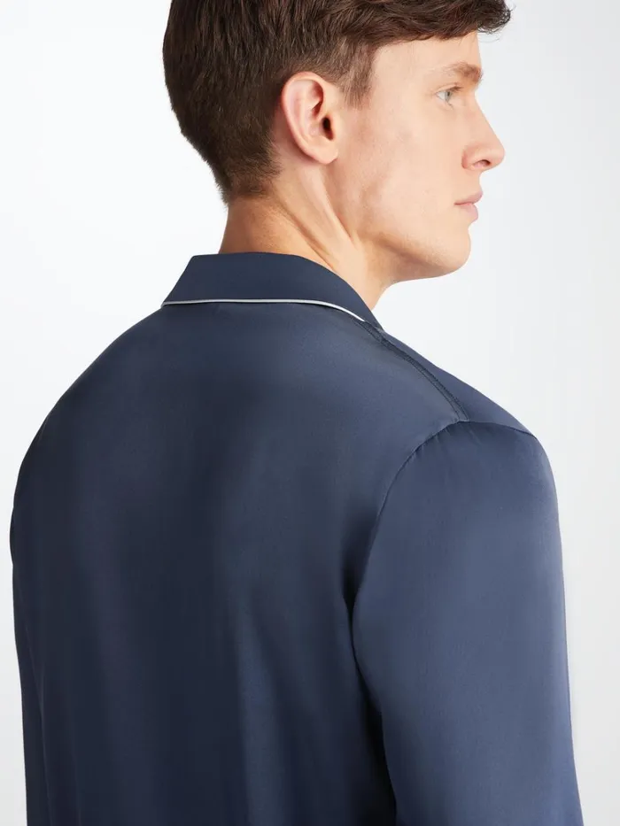Long Pajamas Men Derek Rose Pajamas Bailey Silk Satin Navy