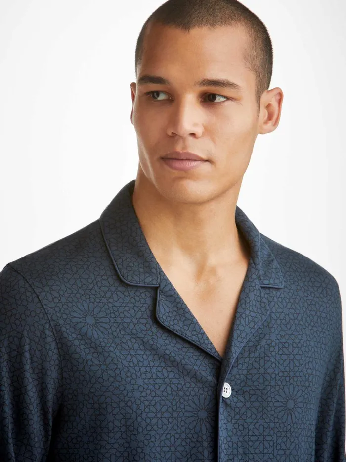 Long Pajamas Men Derek Rose Pajamas London 12 Micro Modal Navy
