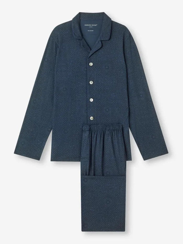 Long Pajamas Men Derek Rose Pajamas London 12 Micro Modal Navy