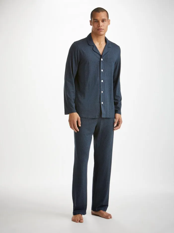 Long Pajamas Men Derek Rose Pajamas London 12 Micro Modal Navy