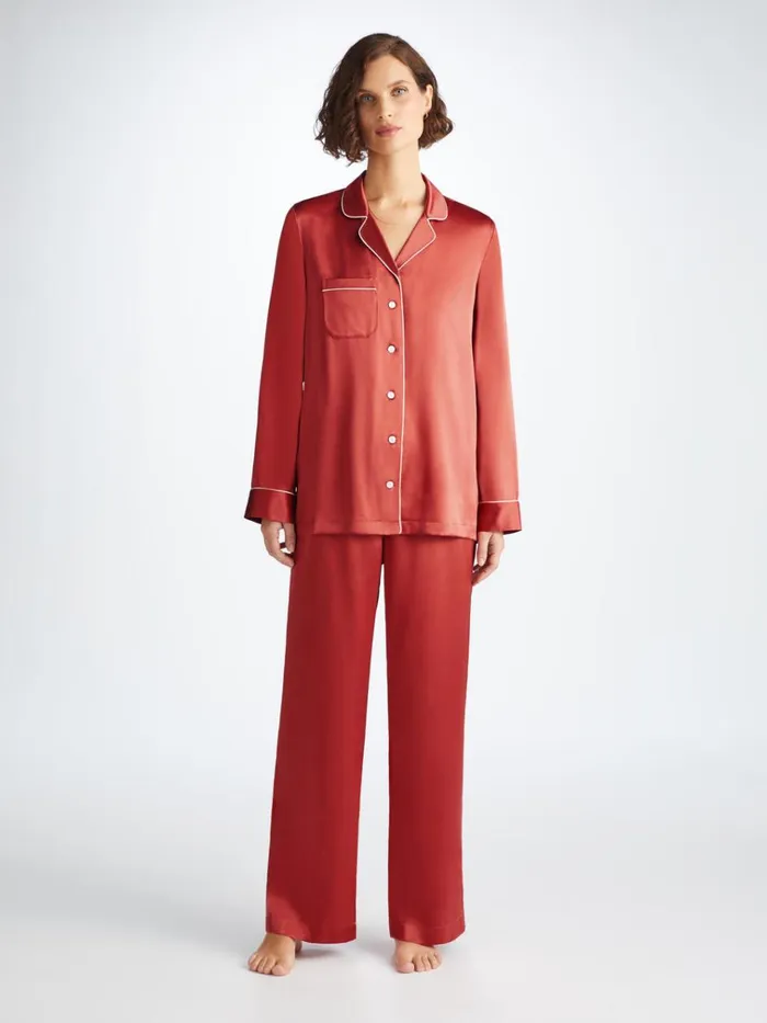 Long Pajamas Women Derek Rose Pajamas Bailey Silk Satin Rose Red