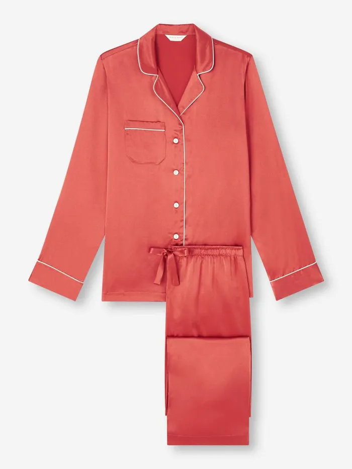 Long Pajamas Women Derek Rose Pajamas Bailey Silk Satin Rose Red