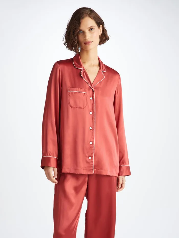 Long Pajamas Women Derek Rose Pajamas Bailey Silk Satin Rose Red