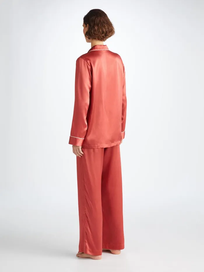 Long Pajamas Women Derek Rose Pajamas Bailey Silk Satin Rose Red