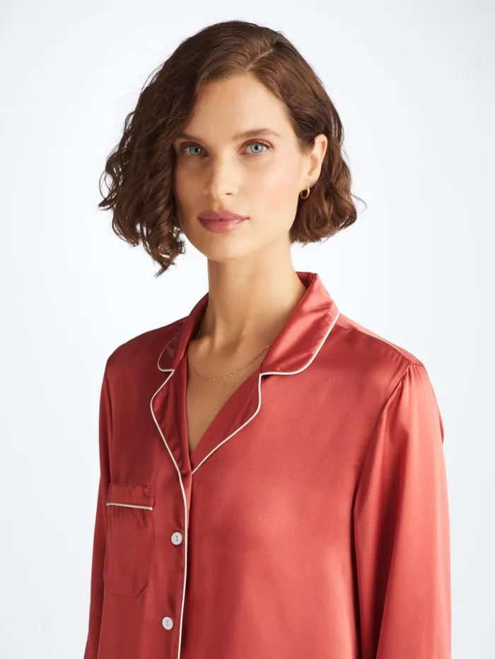 Long Pajamas Women Derek Rose Pajamas Bailey Silk Satin Rose Red