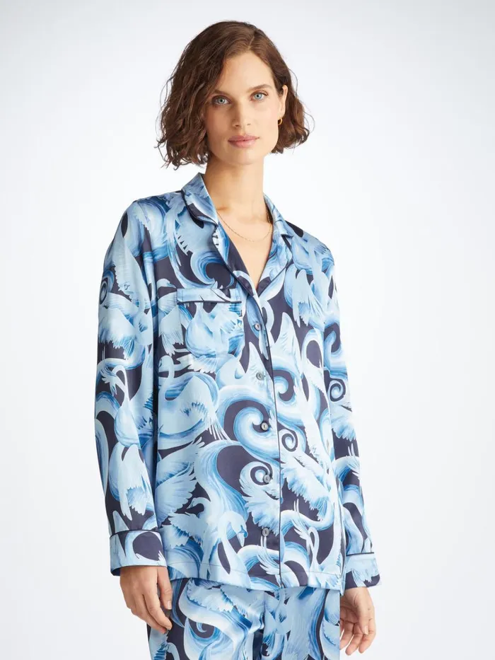 Long Pajamas Women Derek Rose Pajamas Brindisi 104 Silk Satin Navy