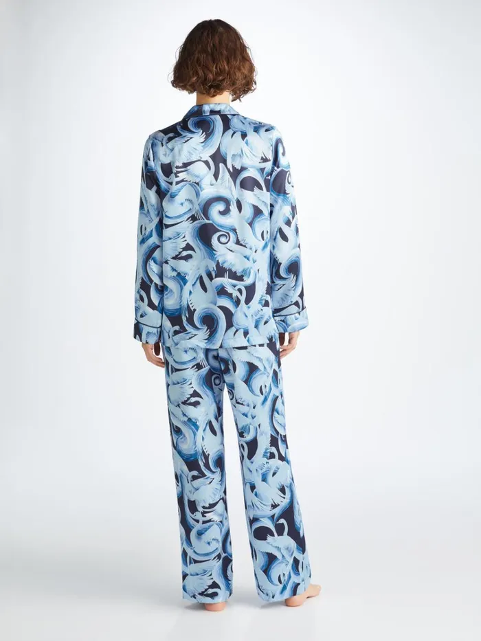 Long Pajamas Women Derek Rose Pajamas Brindisi 104 Silk Satin Navy