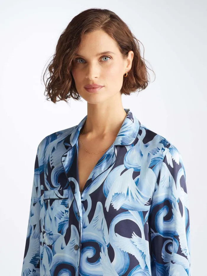 Long Pajamas Women Derek Rose Pajamas Brindisi 104 Silk Satin Navy