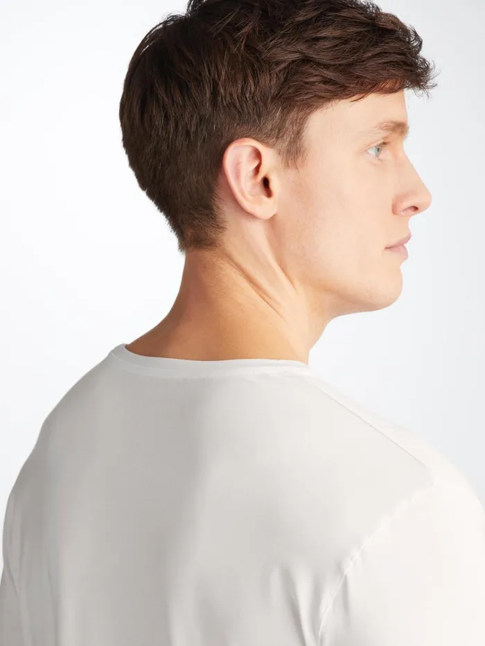Long Sleeve TShirts Men Derek Rose Long Sleeve TShirt Basel Micro Modal Stretch White