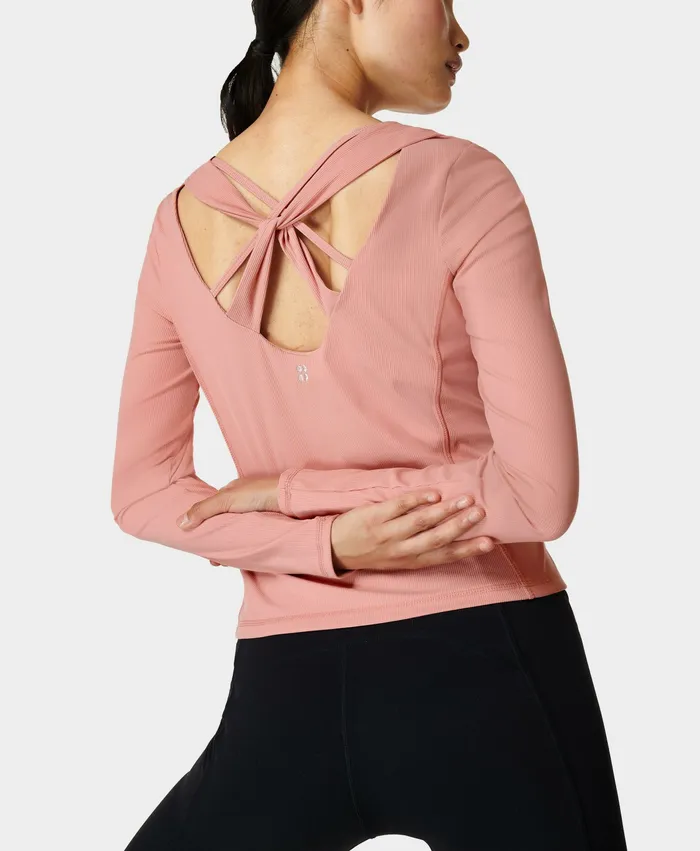 Long Sleeve Tops Women Sweaty Betty Super Soft Rib Yoga Long Sleeve Top Dark Bloom Pink