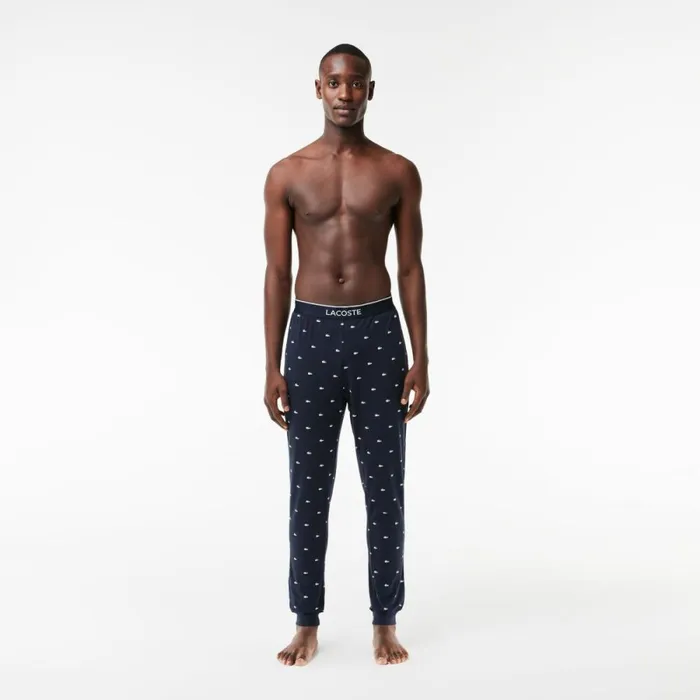 Loungewear and Pajamas Men Lacoste Mens Croc Pattern Stretch Cotton Pajama Pants Navy Blue White 525