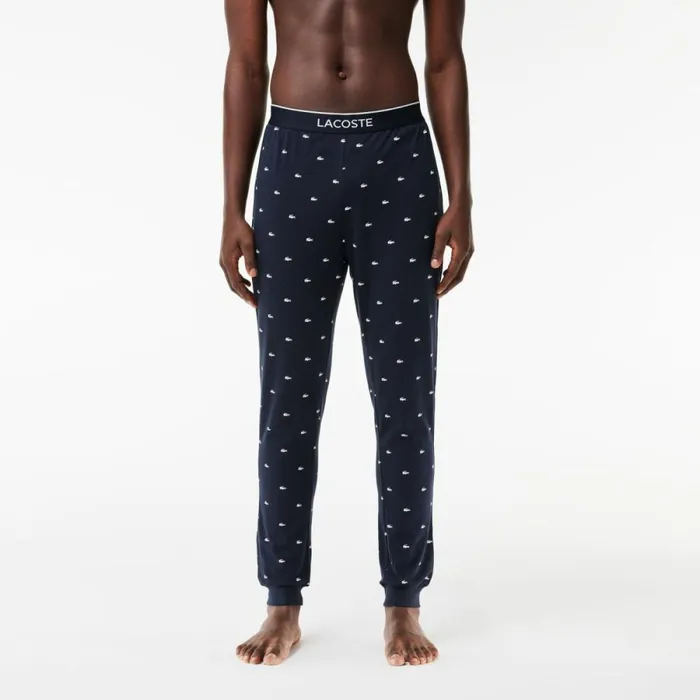Loungewear and Pajamas Men Lacoste Mens Croc Pattern Stretch Cotton Pajama Pants Navy Blue White 525