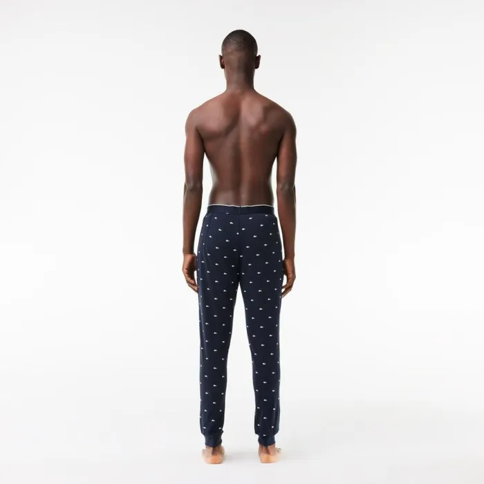 Loungewear and Pajamas Men Lacoste Mens Croc Pattern Stretch Cotton Pajama Pants Navy Blue White 525