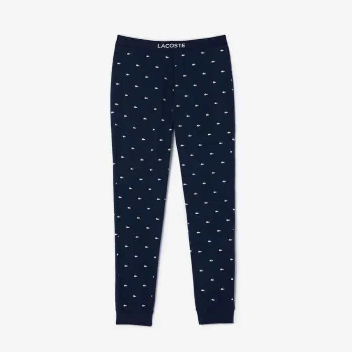 Loungewear and Pajamas Men Lacoste Mens Croc Pattern Stretch Cotton Pajama Pants Navy Blue White 525