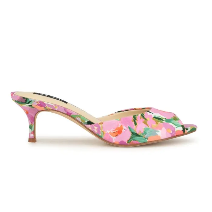 Luvlie Heeled Slide Sandals Pink Floral Women Nine West Sandals