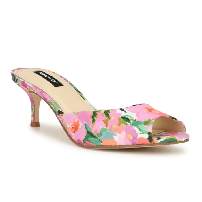 Luvlie Heeled Slide Sandals Pink Floral Women Nine West Sandals Luvlie Heeled Slide Sandals Pink Floral Women Nine West Sandals