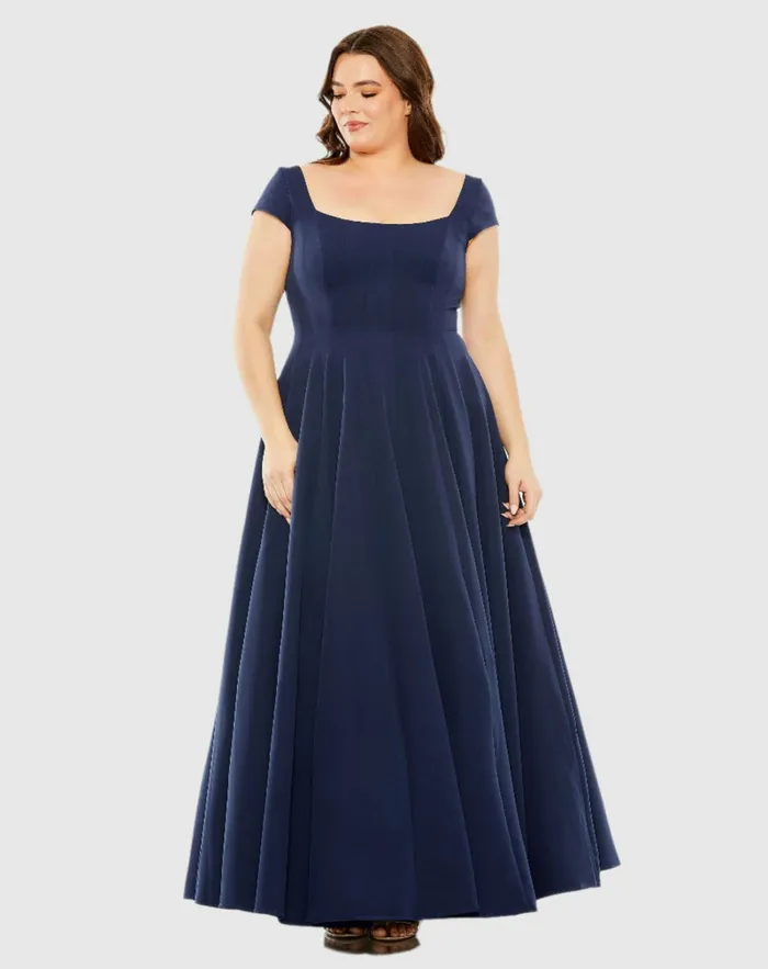 Mac Duggal Plus Size Dresses Women Cap Sleeve Square Neck Dress Midnight