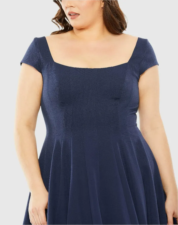 Mac Duggal Plus Size Dresses Women Cap Sleeve Square Neck Dress Midnight