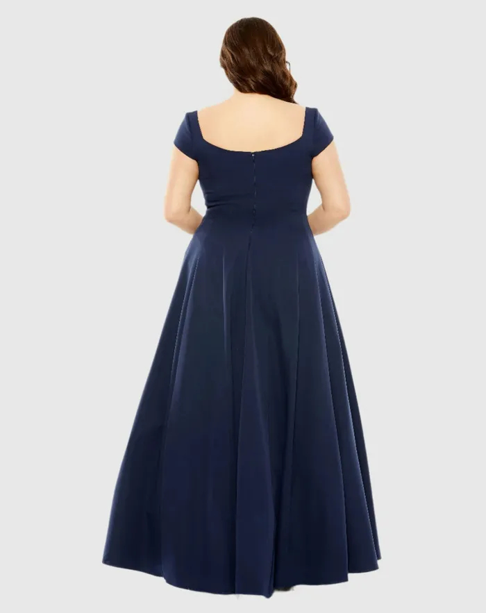 Mac Duggal Plus Size Dresses Women Cap Sleeve Square Neck Dress Midnight