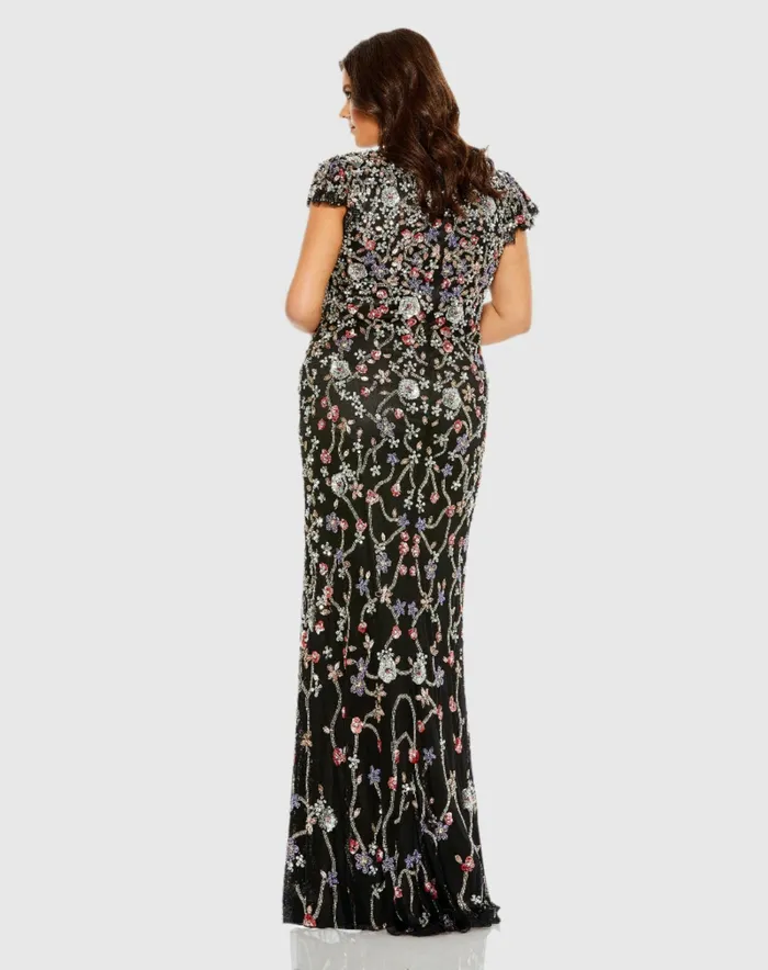 Mac Duggal Plus Size Dresses Women Embellished Flutter Cap Sleeve V Neck Gown Black Multi Mac Duggal Plus Size Dresses Women Embellished Flutter Cap Sleeve V Neck Gown Black Multi