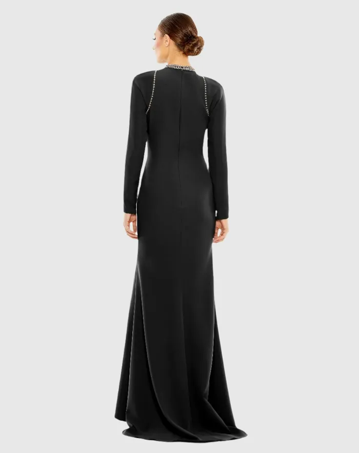 Mac Duggal Raglan Long Sleeve High Neck Gown Black Women Best Sellers Mac Duggal Raglan Long Sleeve High Neck Gown Black Women Best Sellers