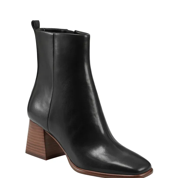 Marc Fisher Floria Square Toe Bootie Black Leather Women Boots and Booties